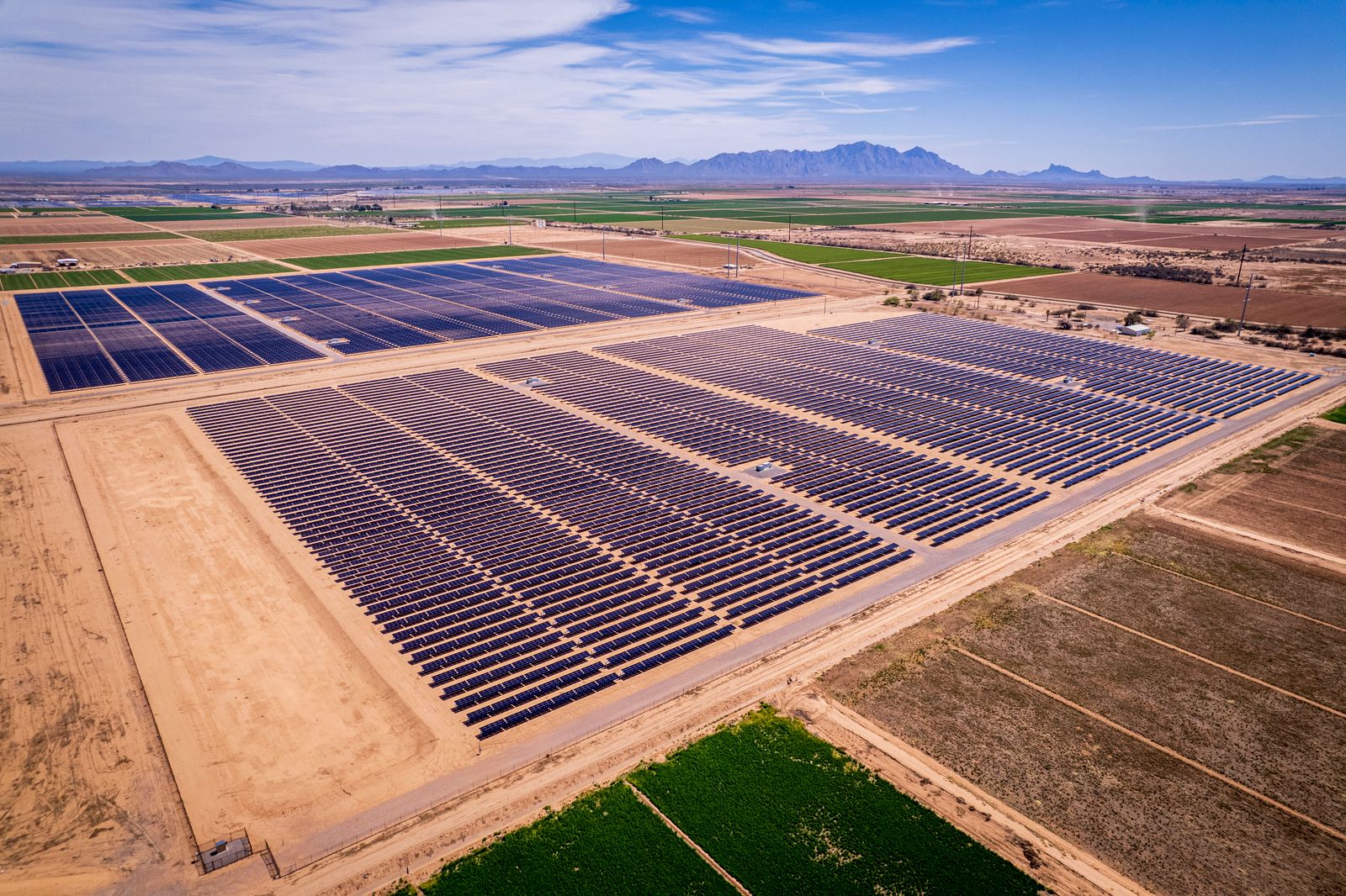 Granja solar de gran escala generando energía renovable